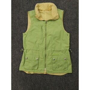 LRL Ralph Lauren Jacket Vest Womens Small Green Yellow Reversible Stow Hood